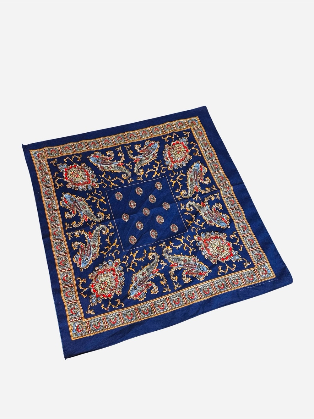 Vintage Blue Multi Color Floral Paisley USA Bandana Handkerchief RN 14193